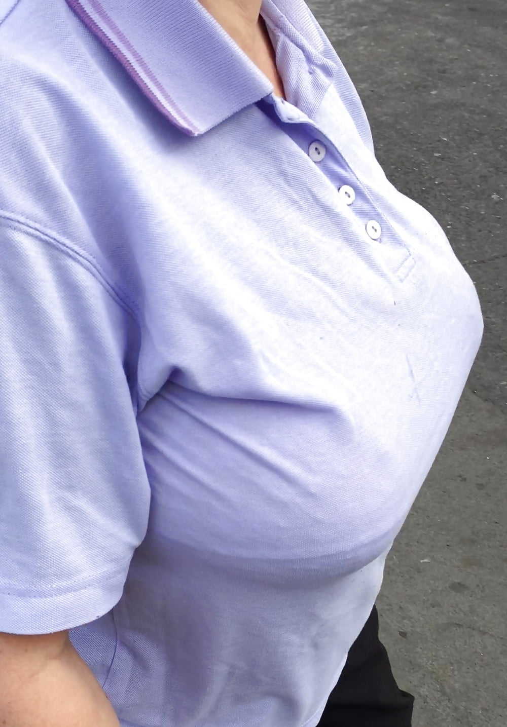 Big Titted Granny Candids In Purple Polo Shirt