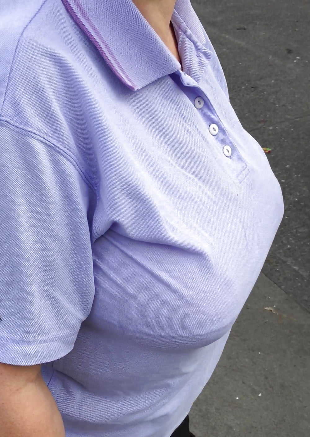 Big Titted Granny Candids In Purple Polo Shirt